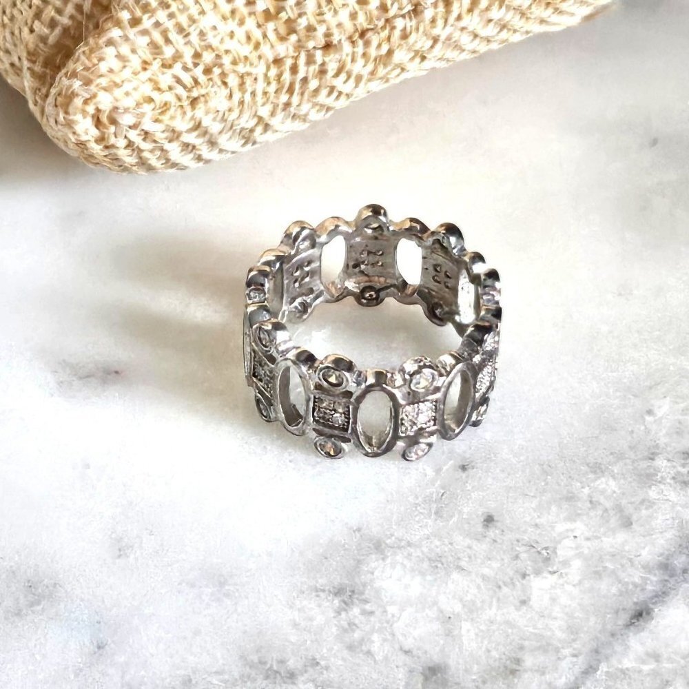 Silver-tone Ring with Rhinestones - Picture 7 of 8